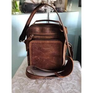 Jack and Chris Men's Brown Leather Messenger Crossbody Bag Multi Pockets Euc